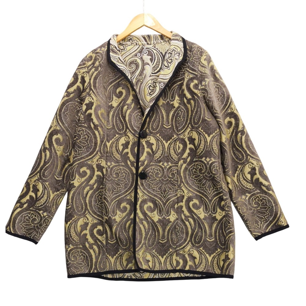 Reversible Paisley Chenille Jacquard Blazer Jacket Trimdin Sz 1X‎